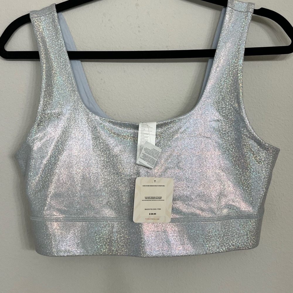 NWT Fabletics Iridescent Silver Sports Bra
